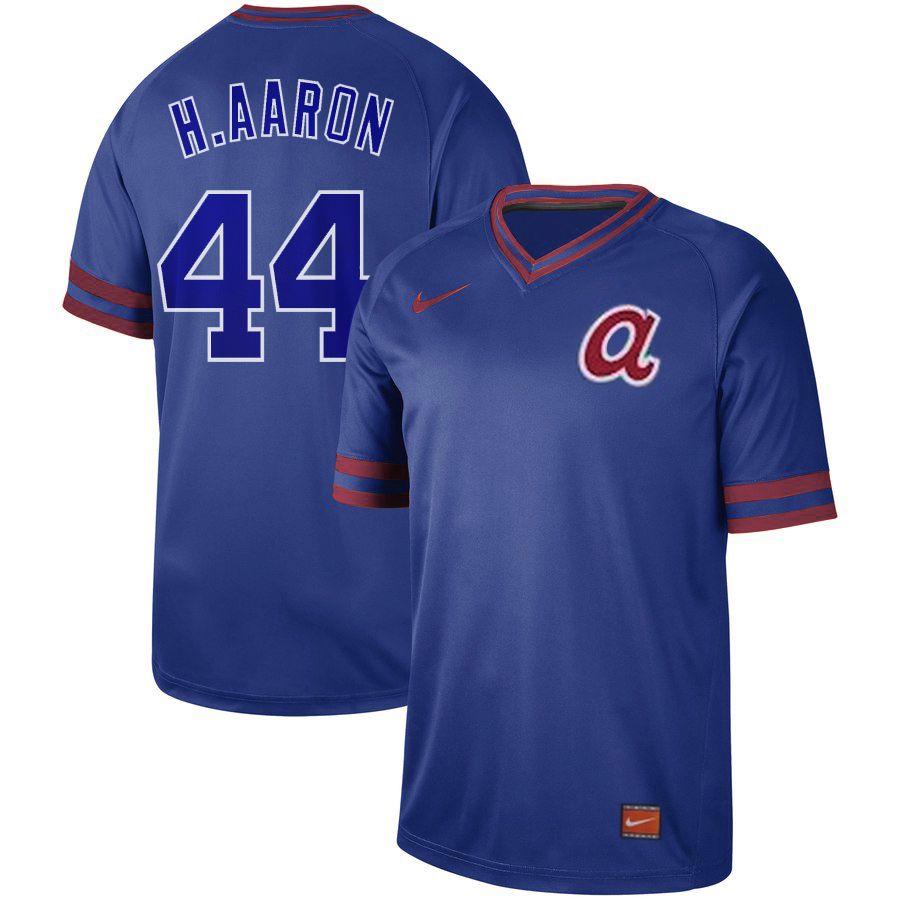 Men Atlanta Braves #44 H.Aaron Blue Nike Cooperstown Collection Legend V-Neck MLB Jersey->milwaukee brewers->MLB Jersey